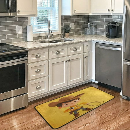 

Long Floor Mat 39x20Inch Kitchen Mat Bathroom Mat Living Room Mat Bedroom Mat Absorbent Delicate Fabric No Ball Do Not Fade Brown Hat Western Cowboy Boy