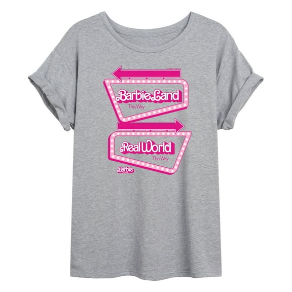 Barbie The Movie - Barbieland Real World This Way Signs - Juniors Ideal Flowy Muscle T-Shirt