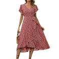 thumbnail image 2 of Shirt Dress for Women Women's V-Neck Waisted Floral Short Sleeve Dresses, 2 of 5