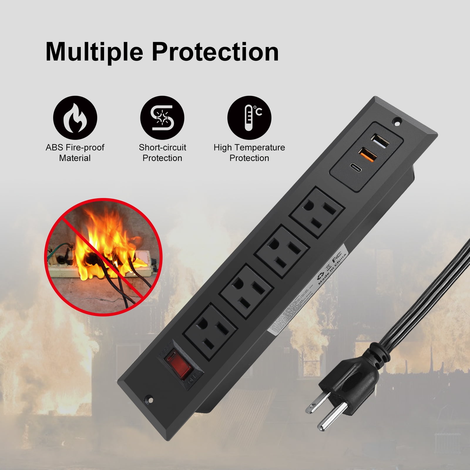 HdcTek Recessed Power Strip with USB C 20W PD Fast Charge Desk Power Outlet 4 Outlets 3 USB Ports 6.56ft Extension Plug