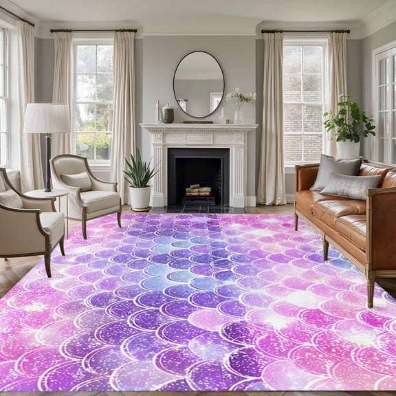 Non-Slip Rug Pad Rugs Colorful Mermaid Scales Rectangle Area Rugs 5x7Ft Soft Carpet Pads for Living Room Kids Room, Sparkling Ocean Under The Sea
