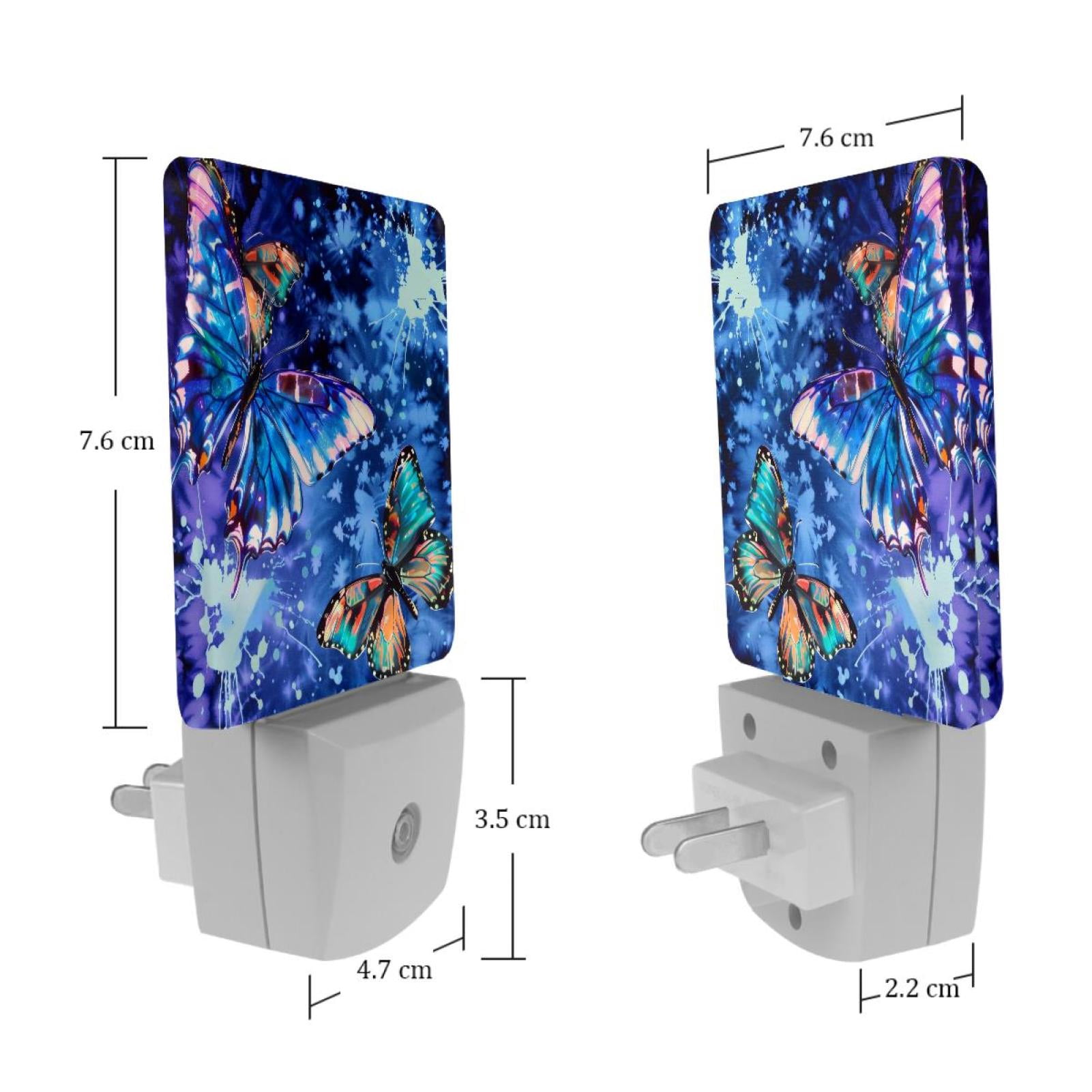 PhooArto Tie Dye Color Butterflies Plug in LED Night Light Auto Sensor Dusk to Dawn Decorative Night for Bedroom, Bathroom, Kitchen, Hallway, Stairs, Baby's Room, Energy Saving