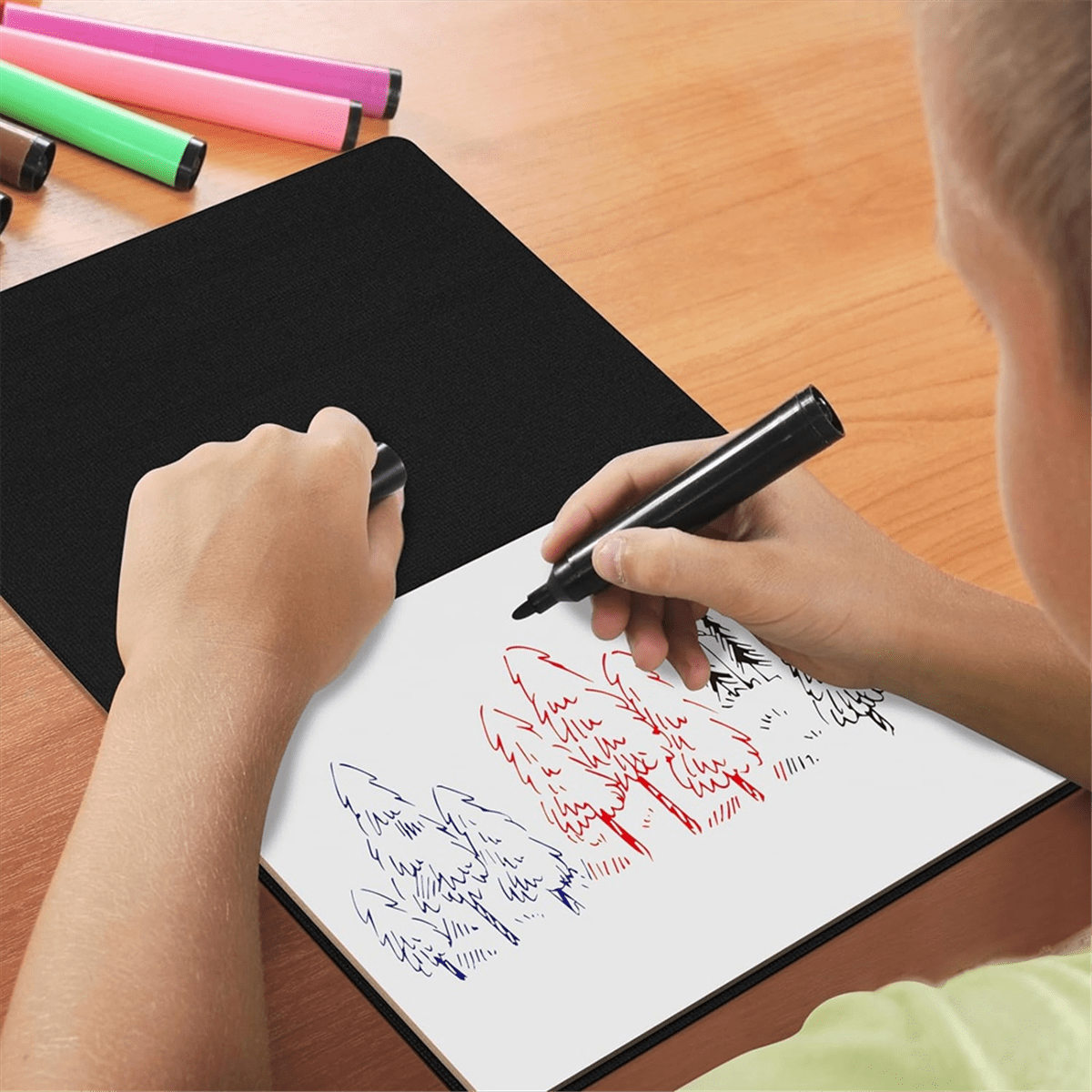 Portable Small White Board,Reusable Dry Erase Board with Stand,Desktop Whiteboard for Office Meeting Bussiness Black