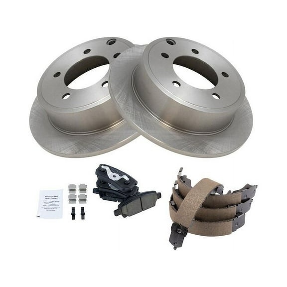 Rear Brake Pad Rotor and Parking Brake Kit 4 Piece - Compatible with 2007 - 2012 Dodge Caliber 2008 2009 2010 2011
