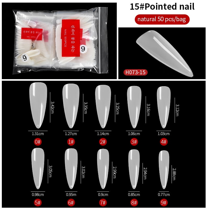 PINPAI 500 pcs Long Coffin Stiletto French Fake Nails Clear Half Full Cover Artificial False Nail Art Tips Capsule for Extension