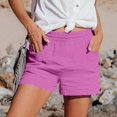 thumbnail image 5 of LEKODE Cotton Linen Shorts for Women Bermuda Gauze Elastic Waist Casual Short Relaxed Summer Fashion Clothes with Pockets Hot Pink L, 5 of 7