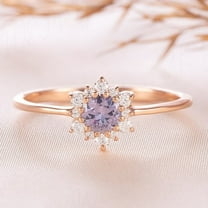 vylahjewellery Floral Halo Engagement Rings for Women Round Cut Moissanite Wedding and Rings 14K Rose Gold Plated Lavender Center Stone Rings Gift for Her
