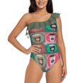 thumbnail image 2 of Java Noel One-Piece Swimsuit One Shoulder Ruffle Swimsuit Sexy Monokini New Girl Beach Swimwear Java Coffee Caribou Pink Green, 2 of 5
