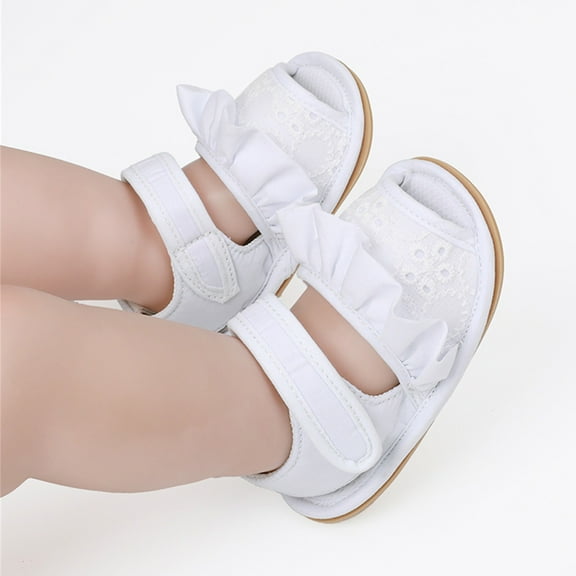 Aayomet Girls Open Toe Ruffles Shoes First Walkers Shoes Summer Toddler Flat Sandals Baby Girl Sandals 6-12 Months,White 12