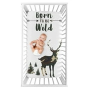 Sweet Jojo Designs Woodland Camo Deer Boy Fitted Crib Sheet Baby or Toddler Bed Nursery Photo Op - Beige, Green and Black Rustic Forest Animal Camouflage