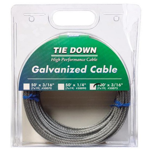 Tie Down Câble Galvanisé 50075 (Boucle et Dé à Coudre, 3/16 de Pouce, Rouleau de 100 Pieds), Pack