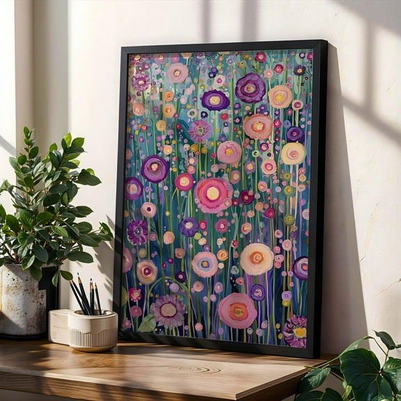 Gustav Klimt Purple Wildflower Art Print Poster Poster Botanical Gold Background Floral Wall Art Vintage Flower Meadow Klimt Nature Wall Art Poster, Size 8x12 UNFFRAMED F03.1.6l1770