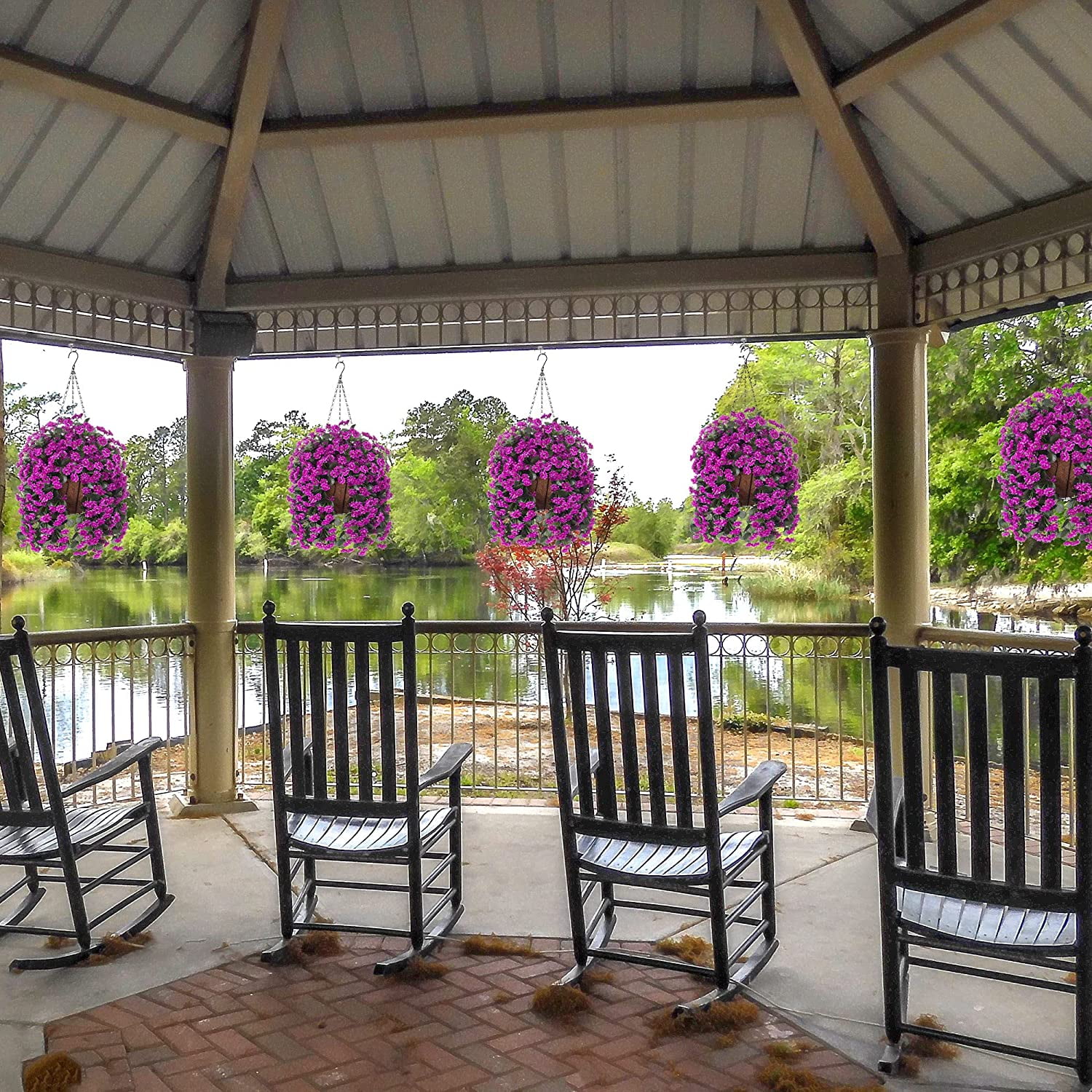 Hanging Baskets Artificial Flowers for Outdoor Interior Decor, Artificial Daisies Flowers shrubs Flowers Plants with Baskets for Home Porch Garden Patio Patio Spring Decoration(Pink)