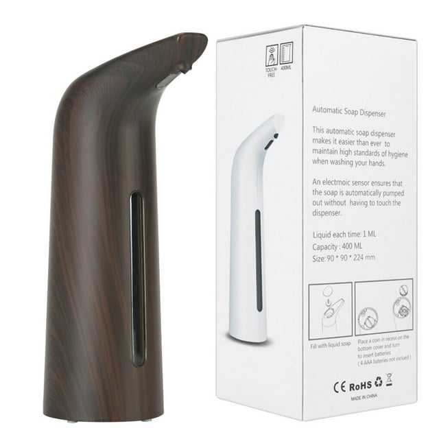 Youkk Automatic Dispenser Battery Power 400ml Intelligent Touchless IR Sensor Hand Wash Household Dining Bathroom Cleaning Dark Wood Color