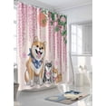 thumbnail image 3 of Fsddascl Cartoon Dogs Shower Curtain Set - Small 36" x 72" Washable Bathtub Curtain with 12 Hooks, Pink Floral Summer Botanical Waterproof Fabric Stall Shower Curtains for Bathroom/Bathtub Décor, 3 of 6