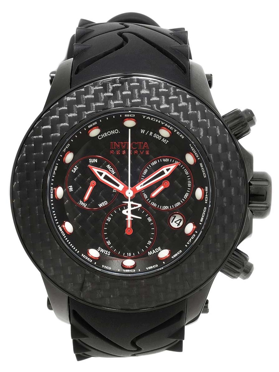 Invicta 22143 Men's Reserve Chronograph Black Carbon Fiber Dial Black Silicone Strap Dive Watch - image 1 of 4