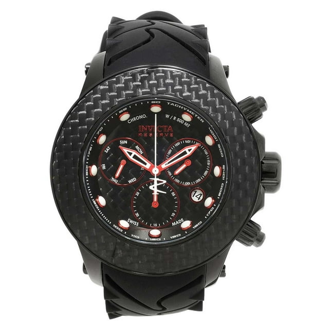 Invicta 22143 Men's Reserve Chronograph Black Carbon Fiber Dial Black Silicone Strap Dive Watch