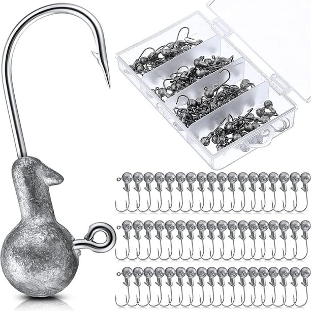 100 Pieces Jig Heads Fishing Hooks Head Jig Hooks with Barb Unpainted Hooks  with Plastic Fishing Box for Fishing (2.5 g/ 1/10 oz) 