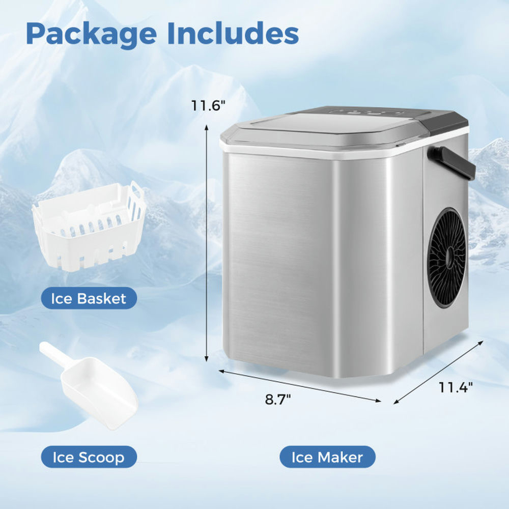 Spaco Portable Countertop Ice Machine, Ice Maker Countertop with Self-Cleaning, Electric Ice Cube Maker for Indoor as Home, Kitchen, Office, Party, Silver