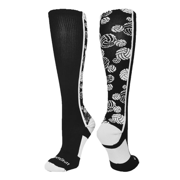 Crazy Volleyball Logo Over the Calf Socks (Black/White, Large)