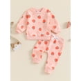 thumbnail image 2 of Suealasg 2Pcs Toddler Girl Fall Winter Clothes 6M 12M 18M 2T 3T Infant Baby Girl Letter Crew Neck Long Sleeve Strawberry Sweatshirt Top Drawstring Pants Sets, 2 of 8