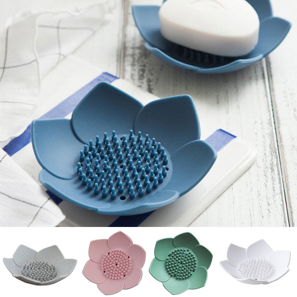 Kitchen 3Pcs Self-draining Silicone Soap Dish Tray Holder Storage for Shower 