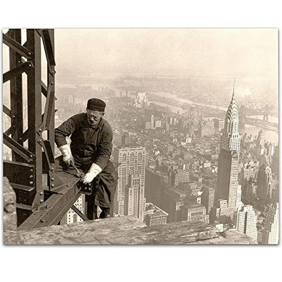 Lone Star Art Empire State Building New York Daredevil Worker - 11x14 Unframed Print - Great Vintage Home Decor