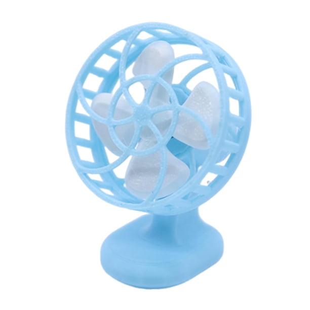 Ventilador en miniatura para casa de muñecas a escala 1/12, decoración para casa de muñecas, muebles de simulación para casa de muñecas Azul