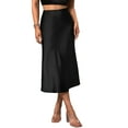 thumbnail image 2 of Women Solid High Waist Silky Casual Elastic Satin Midi Skirt, 2 of 9