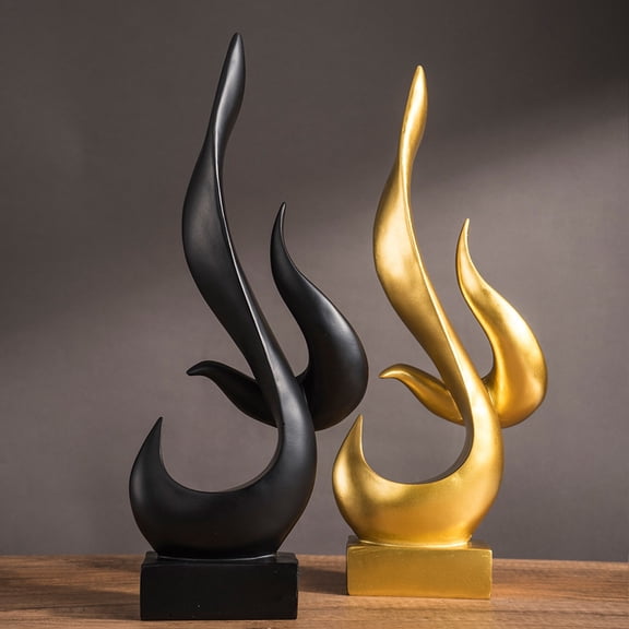 Resin Flame Sculpture - Faux Fire Ornament with Gold Accent for Living Room,Entryway,Modern Home Decor Accent