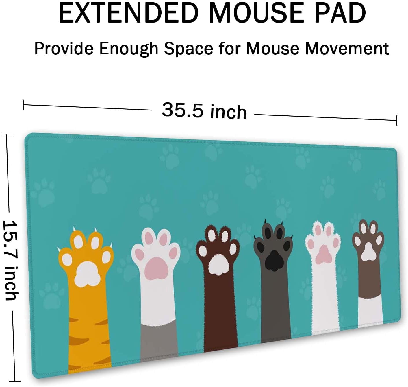 Large Mouse Pad, Full Desk XXL Extended Gaming Mouse Pad 35.4" x 15.7", Waterproof Desk Mat Stitched Edges, Non-Slip Laptop Computer Keyboard Mousepad for Office and Home, Cat Paws