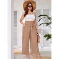 thumbnail image 2 of SHOWMALL Womens Plus Wide Leg Pants High Waisted Palazzo Pants Peach Puff 4X Belted Lightweight Work Pants Lose Trousers with Pockets, 2 of 9