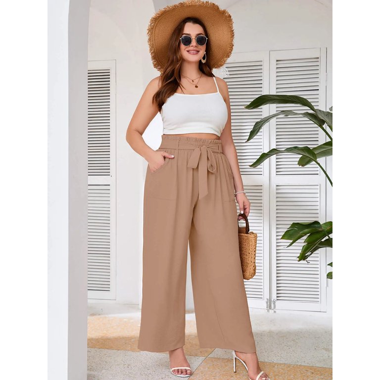 SHOWMALL Womens Plus Size Pants High Waisted Palazzo Pants