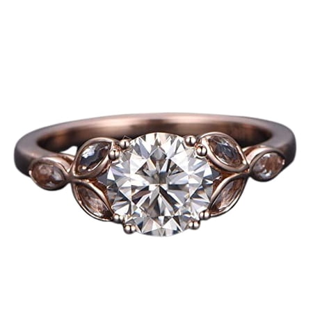 HeartsAndYou Solitaire Promise Engagement Ring for Women 1ct Round Cut Moissanite 18k Rose Gold Over Silver