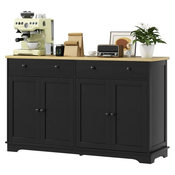 Modern Sideboard Buffet Cabinet - Black Kitchen Storage with Drawers & Adjustable Shelves - Entryway Console Table - TV Stand up to 60"