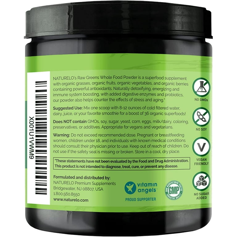 NATURELO Raw Greens Superfood Powder - Unsweetened - Boost Energy, Detox,  Enhance Health - Organic Spirulina - Wheat Grass - Whole Food Nutrition  from Fruits and Vegetables - 30 Servings 