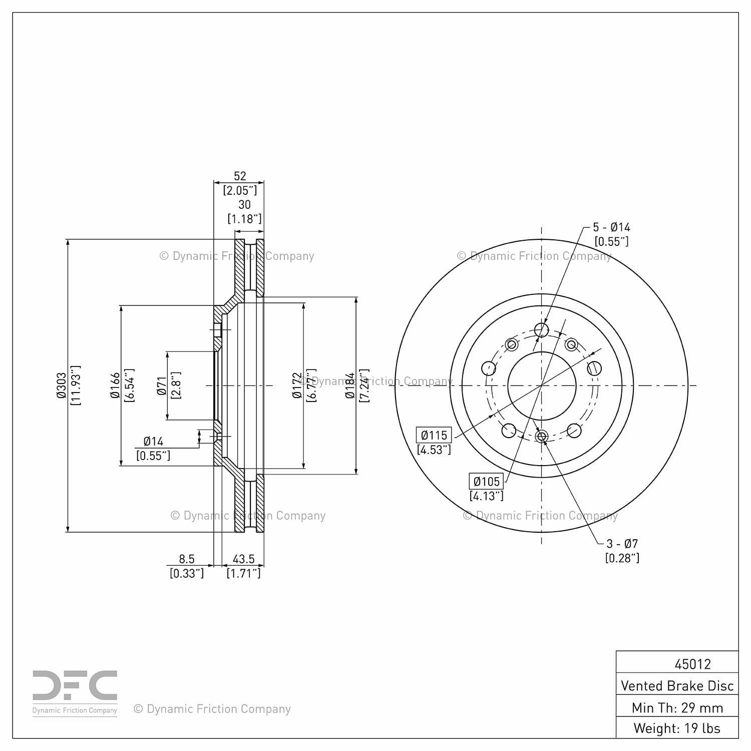 Front Dynamic Friction Company Disc Brake Rotor 600-45012 (1) For 2006-2007 Chevrolet Monte Carlo, 2006-2011 Buick Lucerne, 2006-2013 Chevrolet Impala, 2014-2016 Chevrolet Impala Limited