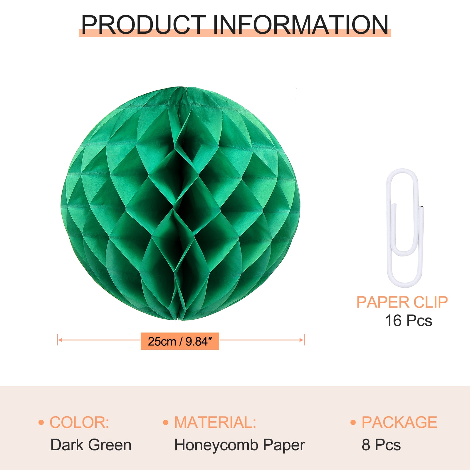 Uxcell 8 Pcs Honeycomb Balls, 10" Dia Honeycomb Flower Paper Pom Poms Paper Flowers Crafts for DIY Crafting Home Decor Birthday Christmas Party, Dark Green