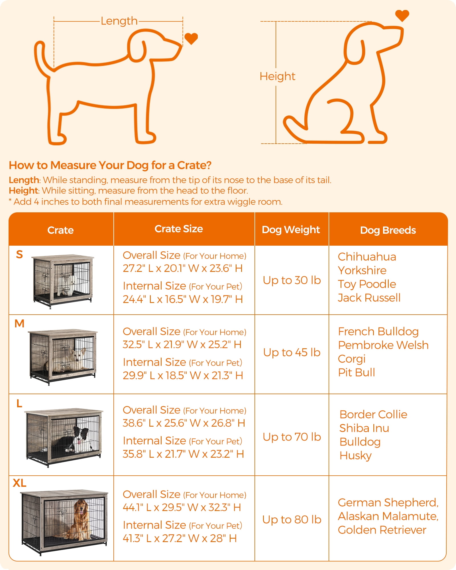 Wooden Dog Crate Furniture,Double-Doors Kennel for Dogs Indoor up to 80 lb, Removable Tray, End Table Dog Crate for Decoration 44.1"L x 29.5"W x 32.3"H, Greige