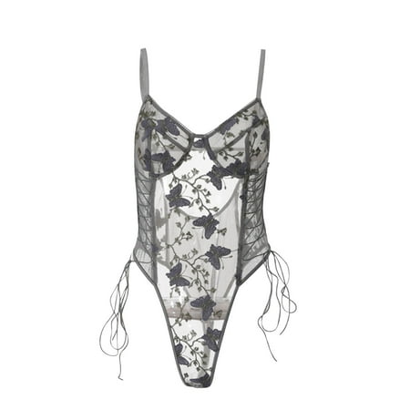 GENGING Women s Lingerie Camisole Floral Sexy Ladies Nightwear Lace Embroidered Belt Ladies Nightwear Lace Up Lingerie Bodysuit