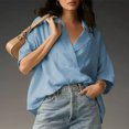 thumbnail image 4 of adaychics Oversized Blouse for Women Dressy V Neck Textured Lapel Short Sleeve Shirts Casual Summer Tops for Travel, 4 of 7