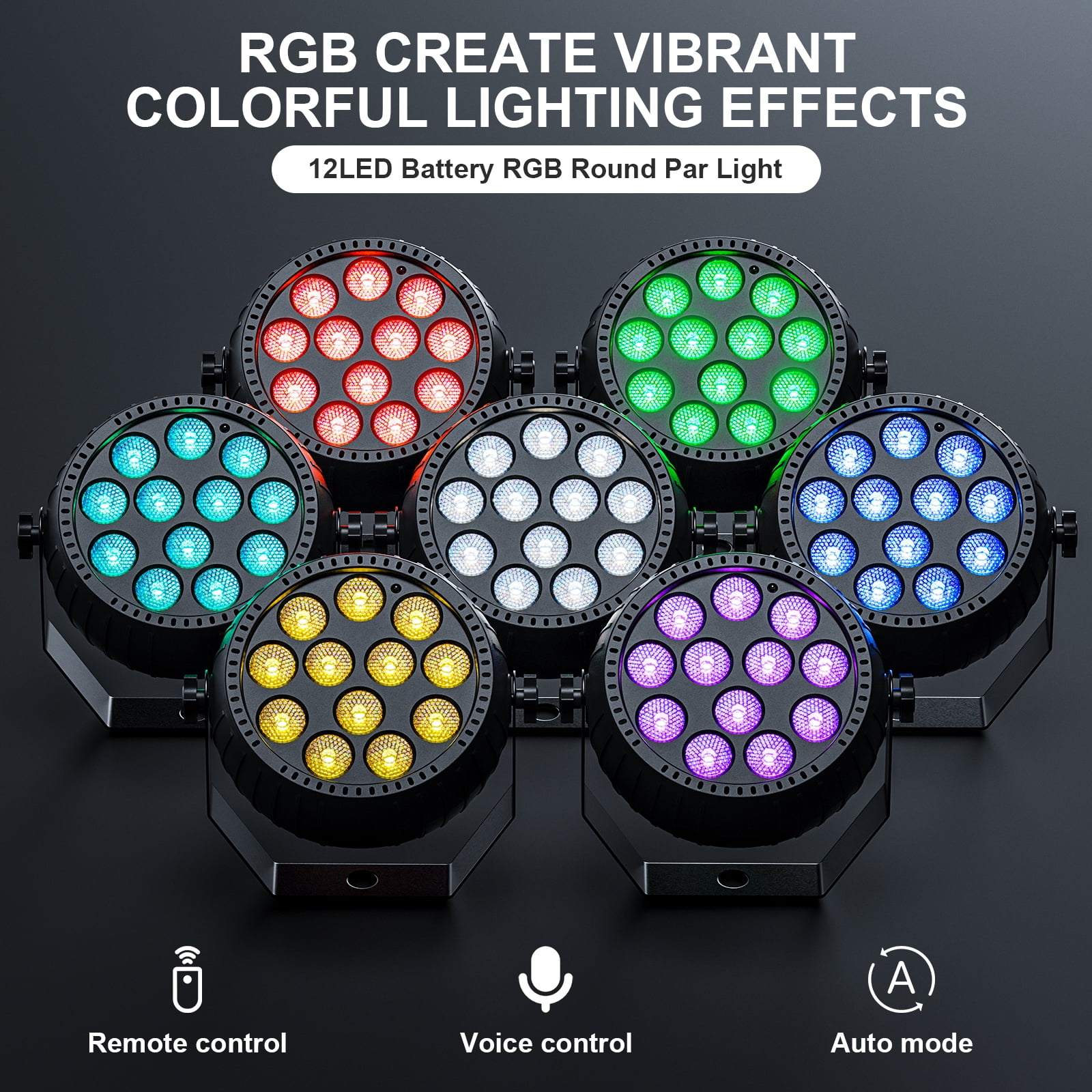 4Pack Rechargeable LED Par Can Lights, 50W RGB Wireless Uplighting, Battery Powered Stage Lights for DJ Wedding Party Events