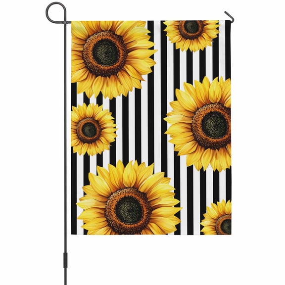 Pastoral Sunflower Garden Flag 12 x 18 Inches, White Black Striped Pastoral Flower Weather Proof Outdoor Patio Flags Double Sided Small Garden Decoration for Yard Outside Home