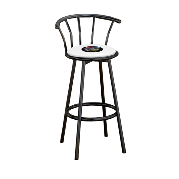 The Furniture King Bar Stool Black Metal with a Car, Train, or Truck Themed Decal (Muscle Cars-White)