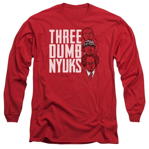 Three Stooges Three Dumb Nyuks Long Sleeve Adult 18/1 T-Shirt Red