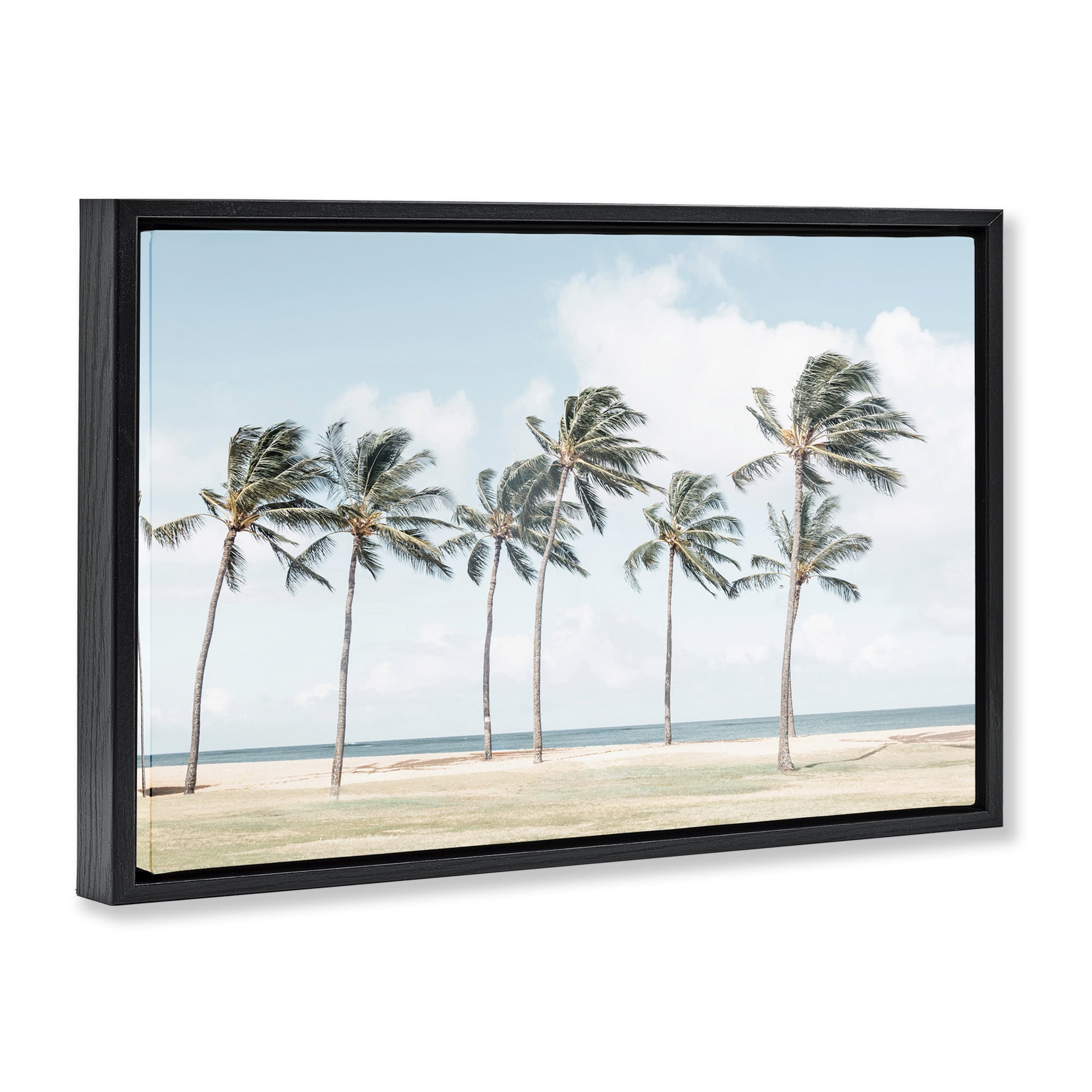 Stupell Industries Windswept Palm Trees Nautical & Beach Painting Black Floater Framed Canvas Art Print Wall Art, 31 x 21