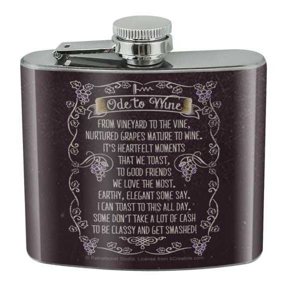 Ode To Wine Toast Funny Humor Stainless Steel 5oz Hip Drink Kidney Flask