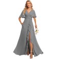 thumbnail image 1 of El vestido de dama de honor deamifica y elegante gasa en forma de A con cuello en V, 1 of 7