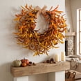 thumbnail image 4 of AYktou Artificial Fall Wreath for Front Door, 16 Inch Autumn Wreath for Home Decor, Orange Oak Leaves with Linen Bow, Thanksgiving Wreath for Farmhouse Indoor Outdoor Window Wall Door Decor, 4 of 7