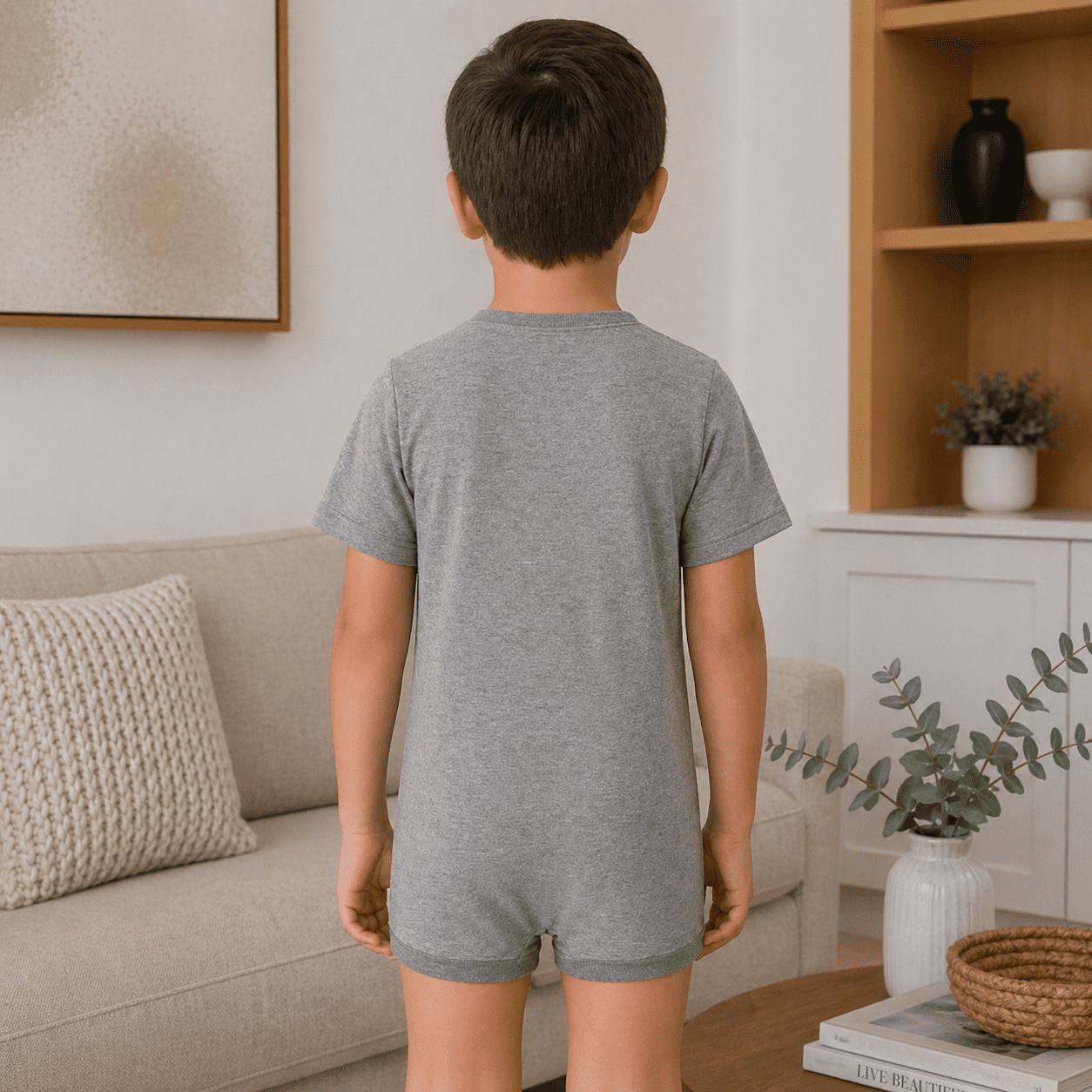 Special Needs Clothing for Older Children, Short Sleeve Bodysuit for Boys & Girls by Kaycey, Grey, 15-16 Years Old